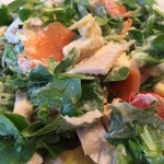 Chicken, salmon, cheese and avocado salad